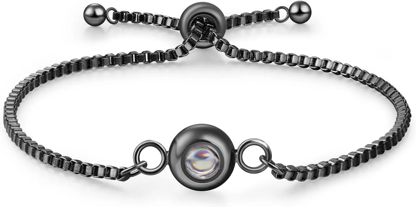 JewelOra Custom Bracelets with Picture Inside, Personalized Photo Bracelet for Women, Customized Projection Bracelets with Photos, Memorial Gifts for Women/Men/Couple
