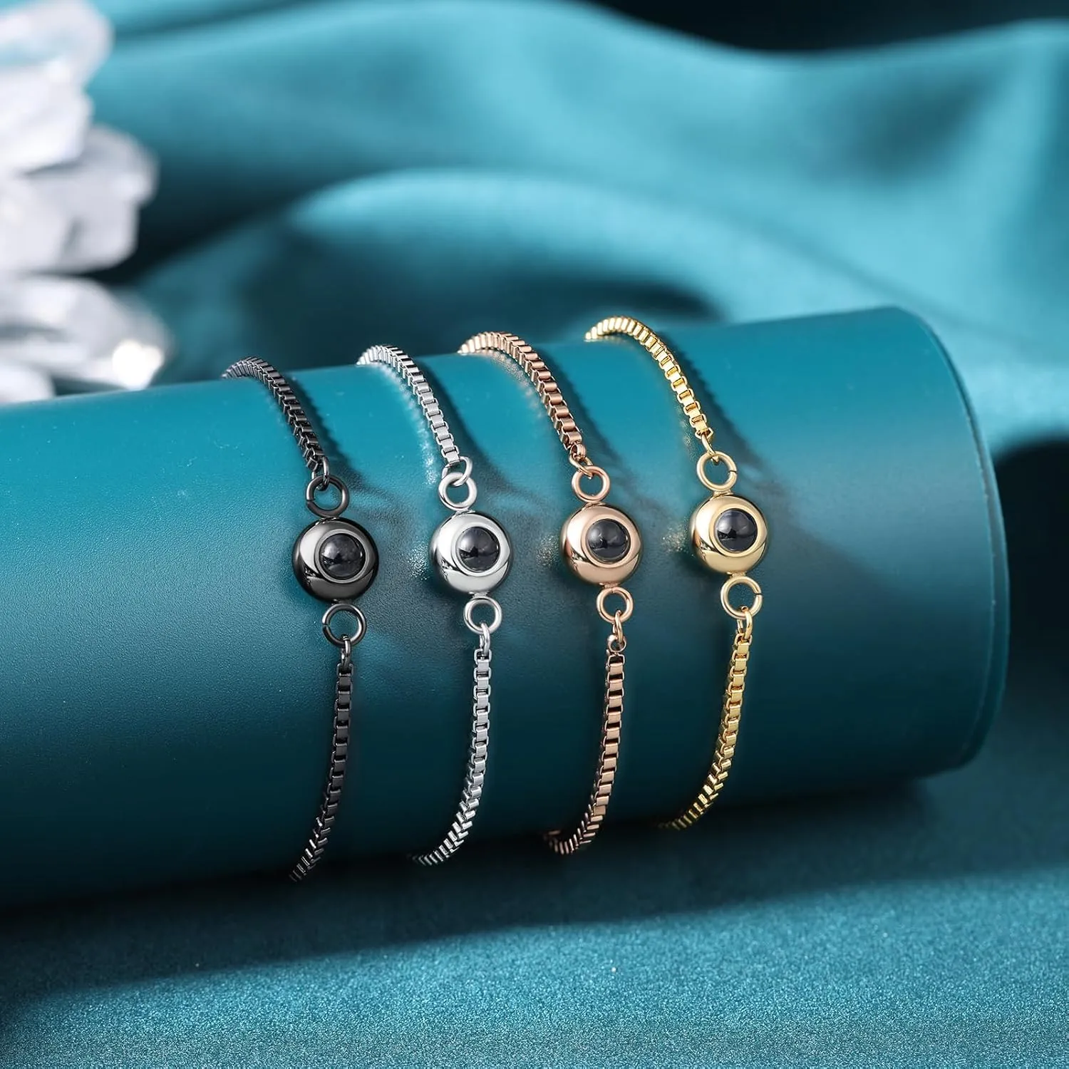 JewelOra Custom Bracelets with Picture Inside, Personalized Photo Bracelet for Women, Customized Projection Bracelets with Photos, Memorial Gifts for Women/Men/Couple