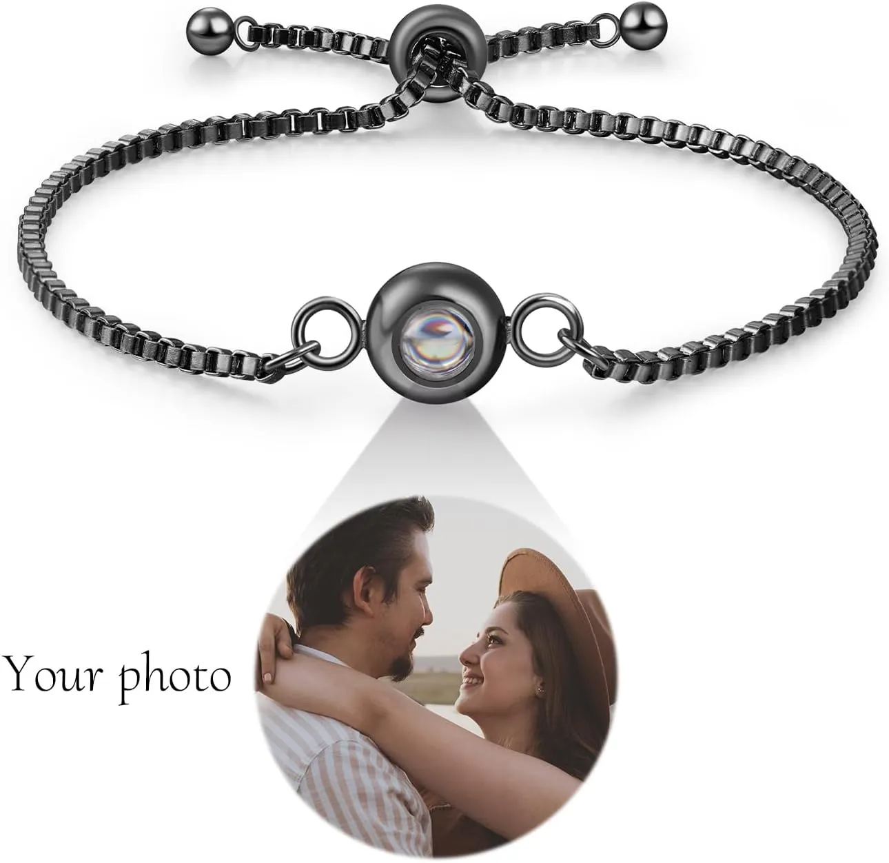 JewelOra Custom Bracelets with Picture Inside, Personalized Photo Bracelet for Women, Customized Projection Bracelets with Photos, Memorial Gifts for Women/Men/Couple