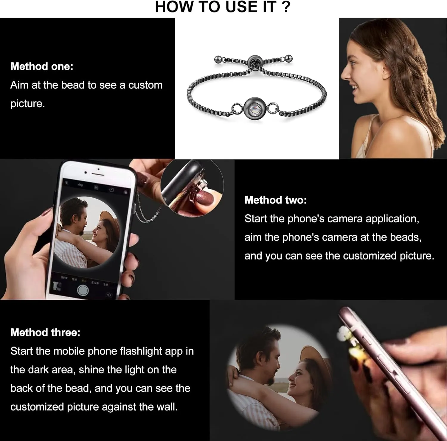 JewelOra Custom Bracelets with Picture Inside, Personalized Photo Bracelet for Women, Customized Projection Bracelets with Photos, Memorial Gifts for Women/Men/Couple