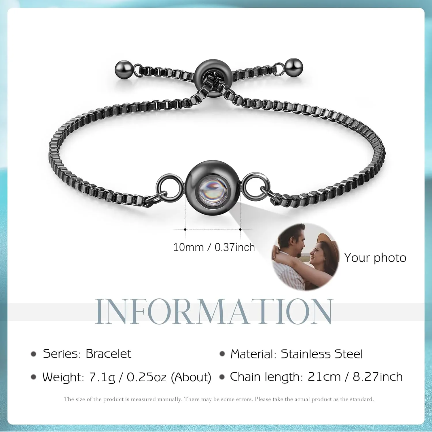 JewelOra Custom Bracelets with Picture Inside, Personalized Photo Bracelet for Women, Customized Projection Bracelets with Photos, Memorial Gifts for Women/Men/Couple