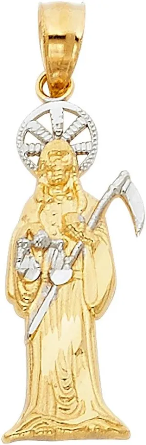 JewelryWeb 14k Yellow Gold and White Gold Santa Muerte Pendant Necklace 8x30mm-Pendant for Women