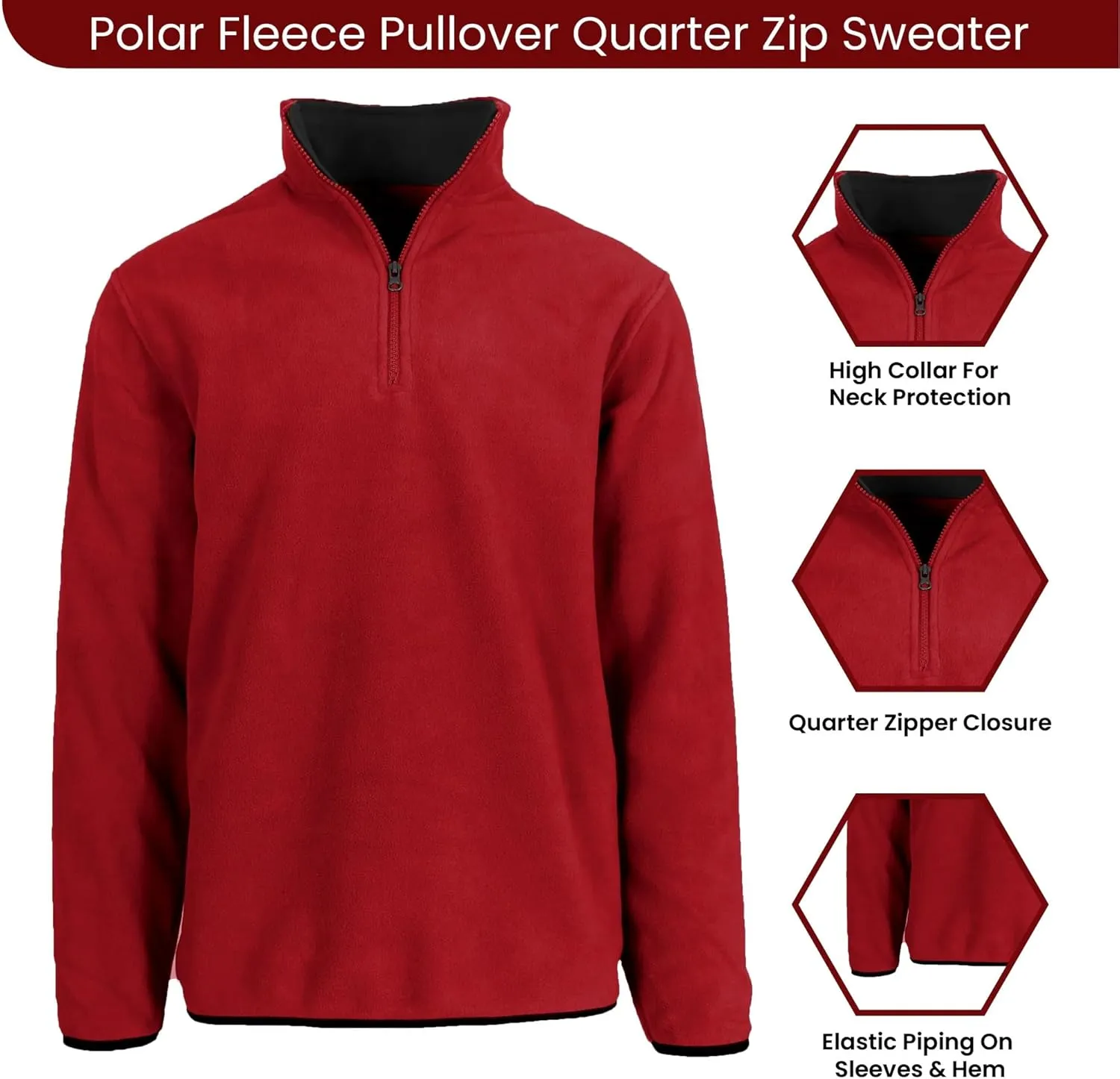 JH DESIGN GROUP Men’s Quarter Zip Thermal Fleece Pullover Long Sleeve Sweatshirt Mid Weight Sweater in 6 Colors