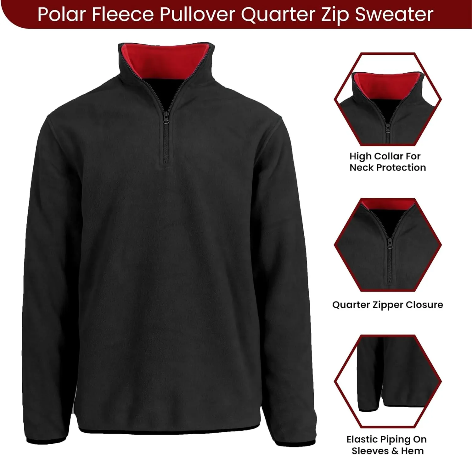 JH DESIGN GROUP Men’s Quarter Zip Thermal Fleece Pullover Long Sleeve Sweatshirt Mid Weight Sweater in 6 Colors