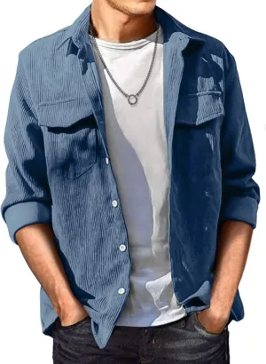 JMIERR Men's Corduroy Button Down Shirts Casual Long Sleeve Shacket Jacket with Flap Pockets