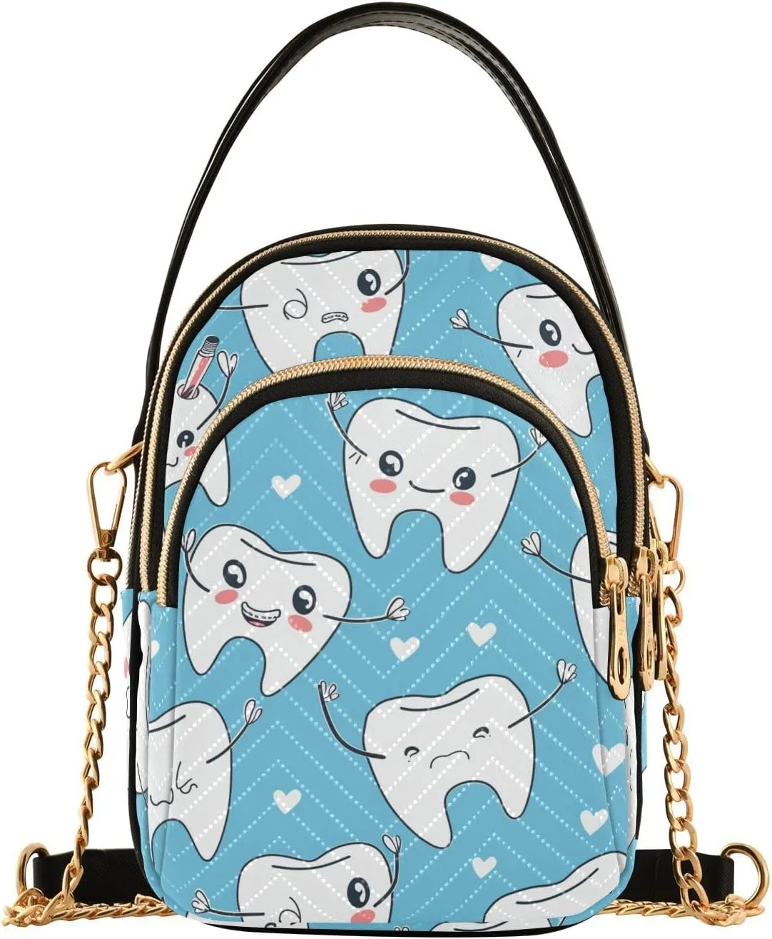 Joko Ivery Cartoon Teeth Multi Pockets Crossbody Bags for Women Zip Cell Phone Purse Wallet Bag with Detachable Shoulder Strap Shoulder Purse for Gift Traveling Working Shopping Women Trendy