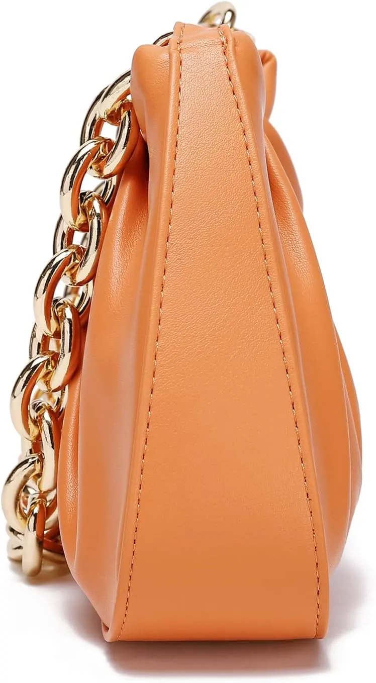 JOLLQUE Shoulder Bag for Women,Small Leather Dumpling Bags Handbag Purse,Gold Chain Evening Clutch Purses