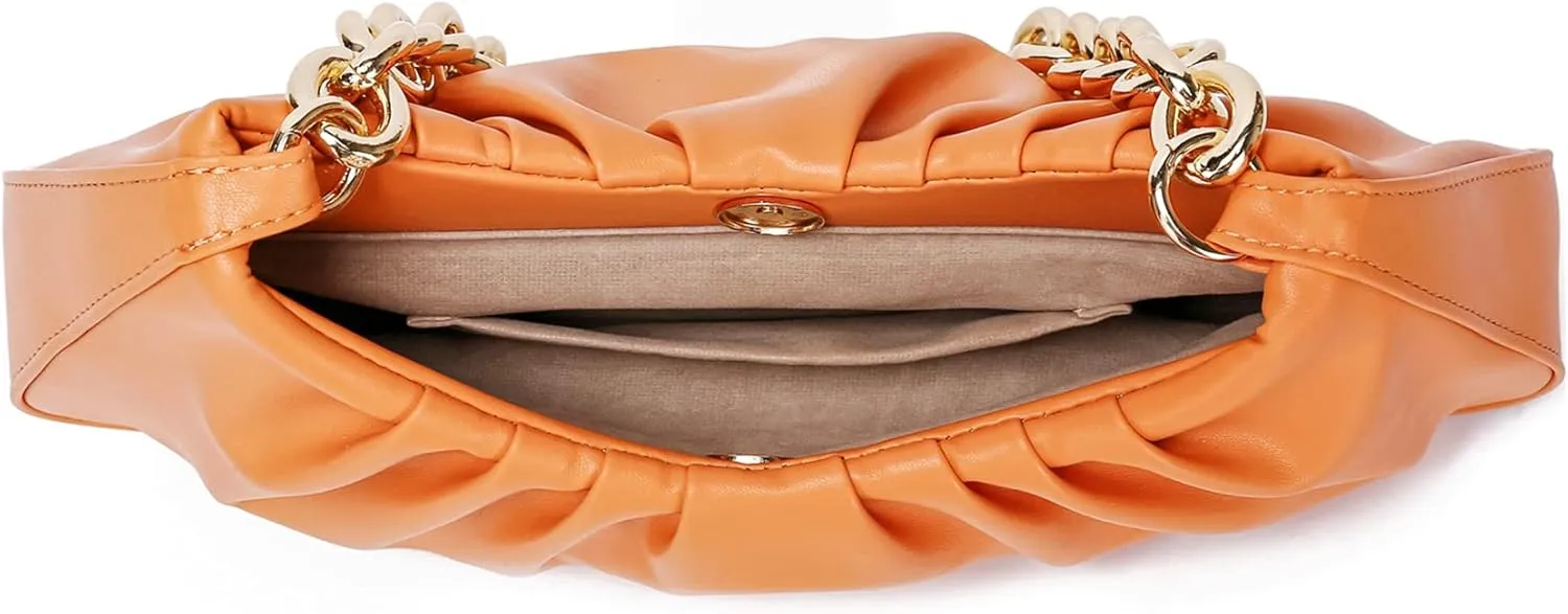 JOLLQUE Shoulder Bag for Women,Small Leather Dumpling Bags Handbag Purse,Gold Chain Evening Clutch Purses