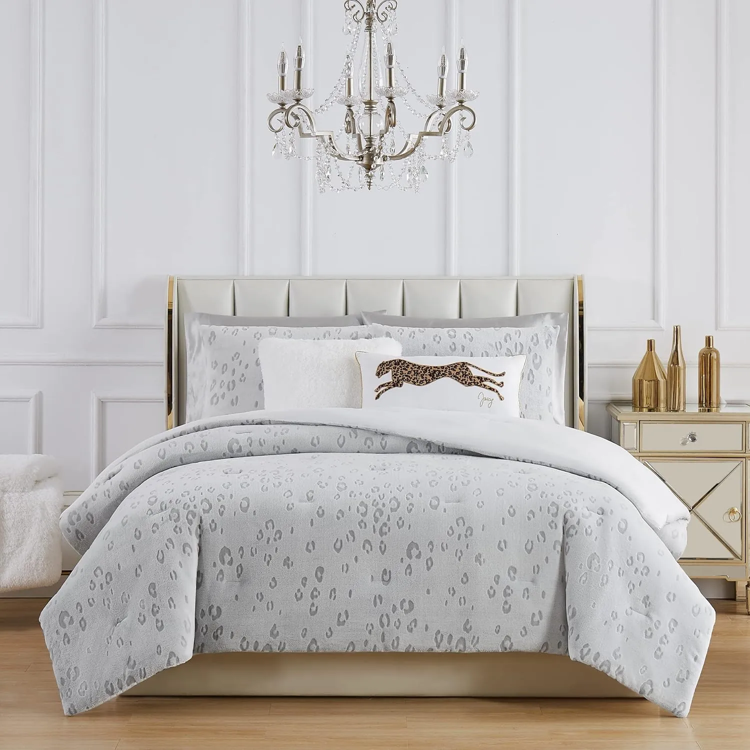 Juicy Couture Rectangle 1-Piece Decorative Accent, Premium Reversible Throw Pillow, Living Room and Bedroom Décor, 14"x24", Cheetah White
