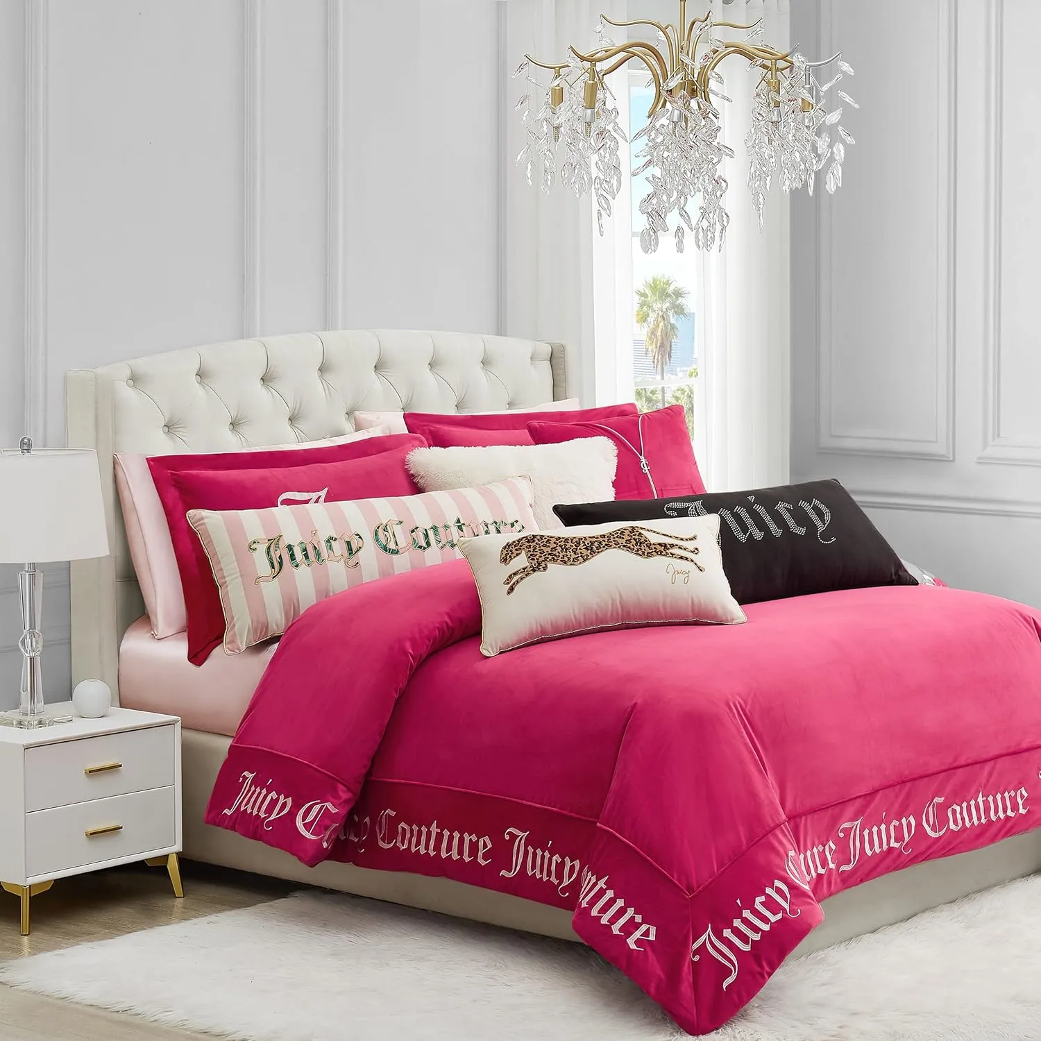 Juicy Couture Rectangle 1-Piece Decorative Accent, Premium Reversible Throw Pillow, Living Room and Bedroom Décor, 14"x24", Cheetah White