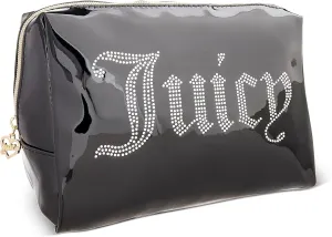 Juicy Couture Women's Cosmetics Bag - Travel Makeup and Toiletries Clutch Wedge Pouch, Black with Rhinestones