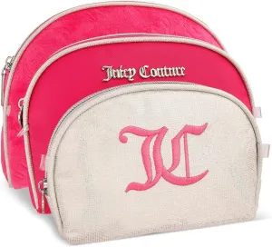 Juicy Couture Women's Toiletries Kit Set - Mixed Trio Travel Makeup and Cosmetics Large Bag, Clutch, Coin Purse, Size One Size, Pink, Hot Pink, and White
