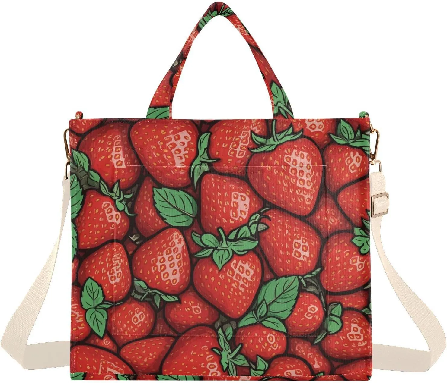 Juicy Strawberry Print Corduroy Tote Bag for Women Hobo Crossbody Bag Purse Stylish Shoulder Handbag Messenger Bags, S