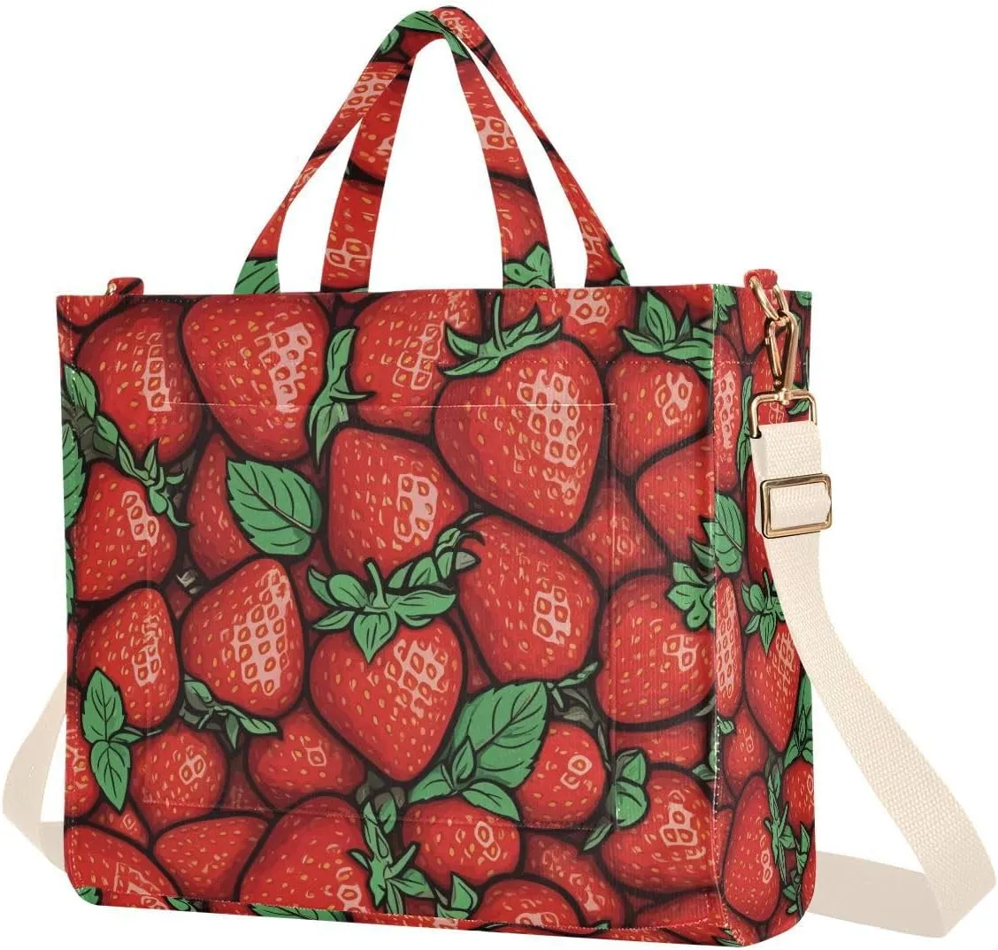 Juicy Strawberry Print Corduroy Tote Bag for Women Hobo Crossbody Bag Purse Stylish Shoulder Handbag Messenger Bags, S