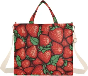 Juicy Strawberry Print Corduroy Tote Bag for Women Hobo Crossbody Bag Purse Stylish Shoulder Handbag Messenger Bags, S