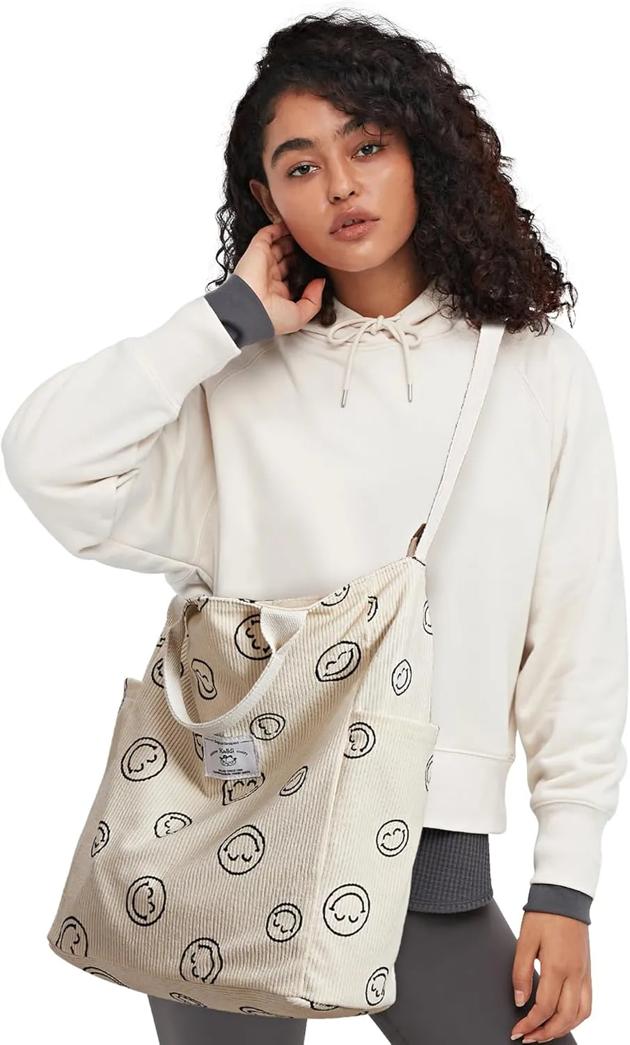 KALIDI Corduroy Tote Bag, Large Messenger Bag Shoulder Hobo Anti Splash Crossbody Zipper Bag Casual Work Shopping Women