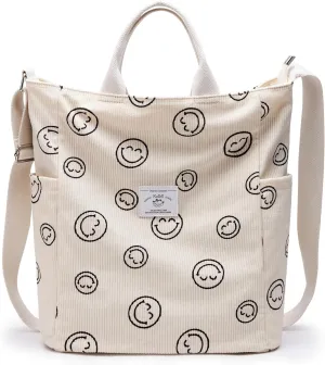 KALIDI Corduroy Tote Bag, Large Messenger Bag Shoulder Hobo Anti Splash Crossbody Zipper Bag Casual Work Shopping Women