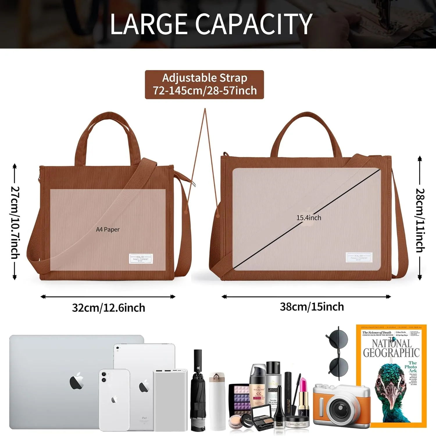 KALIDI Tote Bag for Women Corduroy Crossbody Bag Casual Zipper Tote Fashion Shoulder Handbag Hobo bag with Pockets
