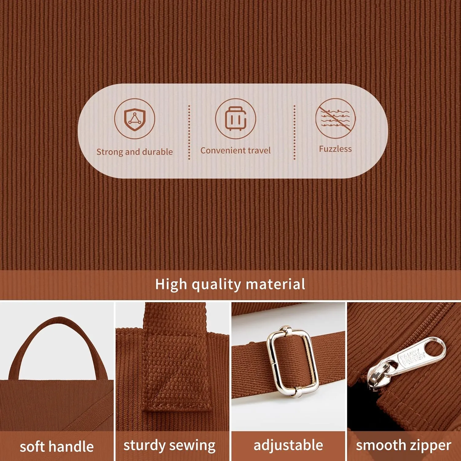 KALIDI Tote Bag for Women Corduroy Crossbody Bag Casual Zipper Tote Fashion Shoulder Handbag Hobo bag with Pockets