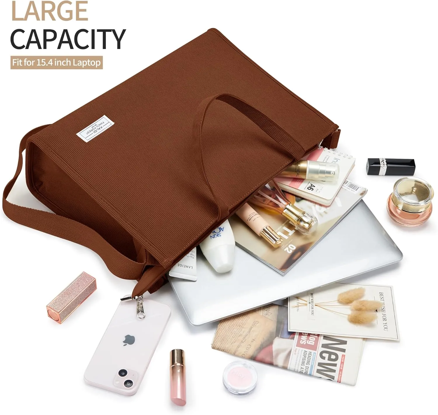 KALIDI Tote Bag for Women Corduroy Crossbody Bag Casual Zipper Tote Fashion Shoulder Handbag Hobo bag with Pockets