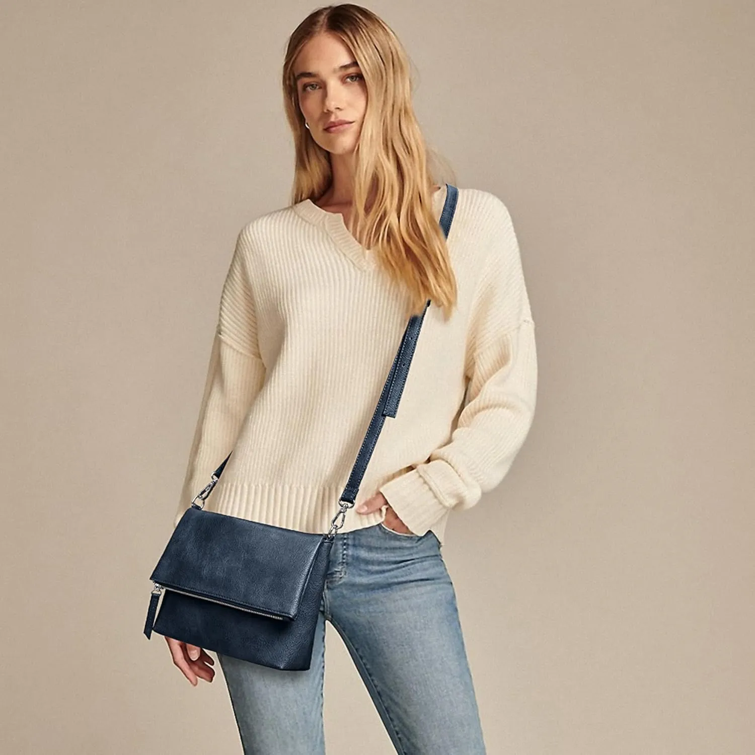 KALIDI Vintage Vegan Leather Crossbody Bag PU Shoulder Bag Handbag Multiple Pockets Adjustable Removable Strap Women