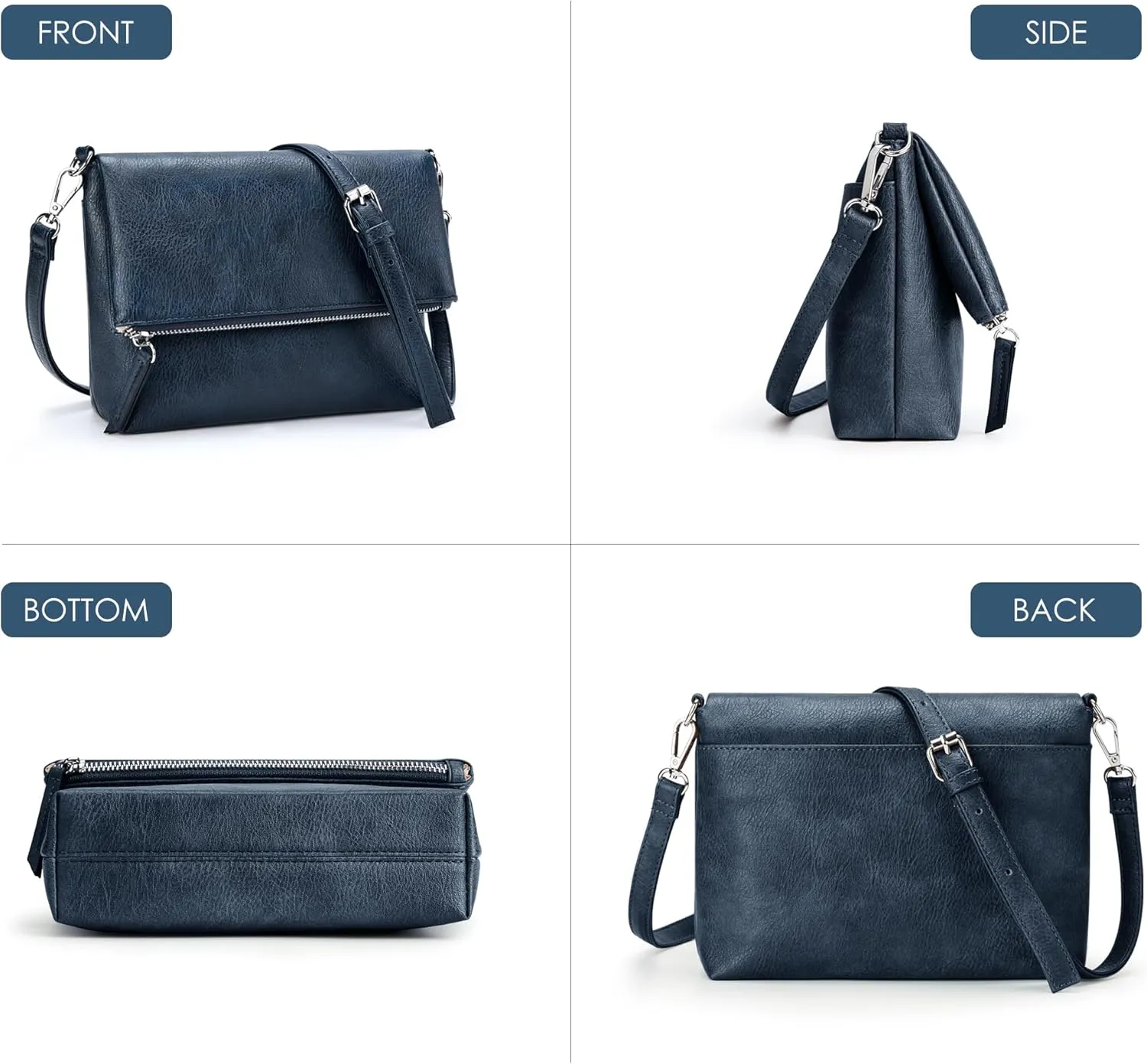 KALIDI Vintage Vegan Leather Crossbody Bag PU Shoulder Bag Handbag Multiple Pockets Adjustable Removable Strap Women
