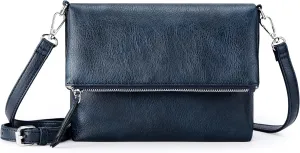 KALIDI Vintage Vegan Leather Crossbody Bag PU Shoulder Bag Handbag Multiple Pockets Adjustable Removable Strap Women