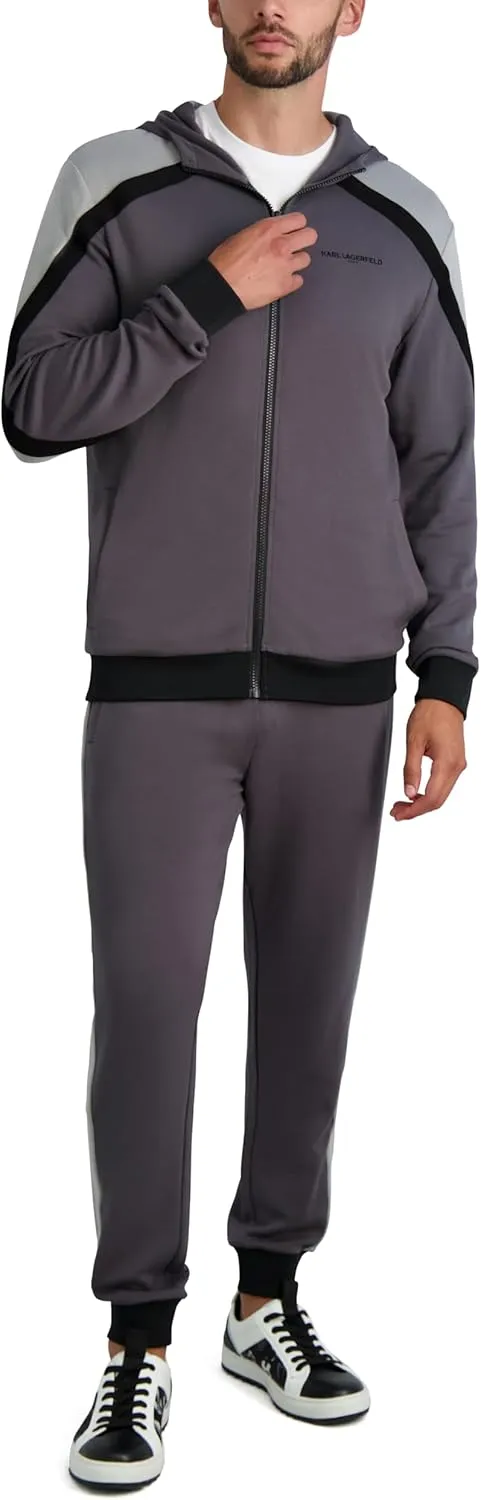 Karl Lagerfeld Paris Mens Plaid Track Jacket