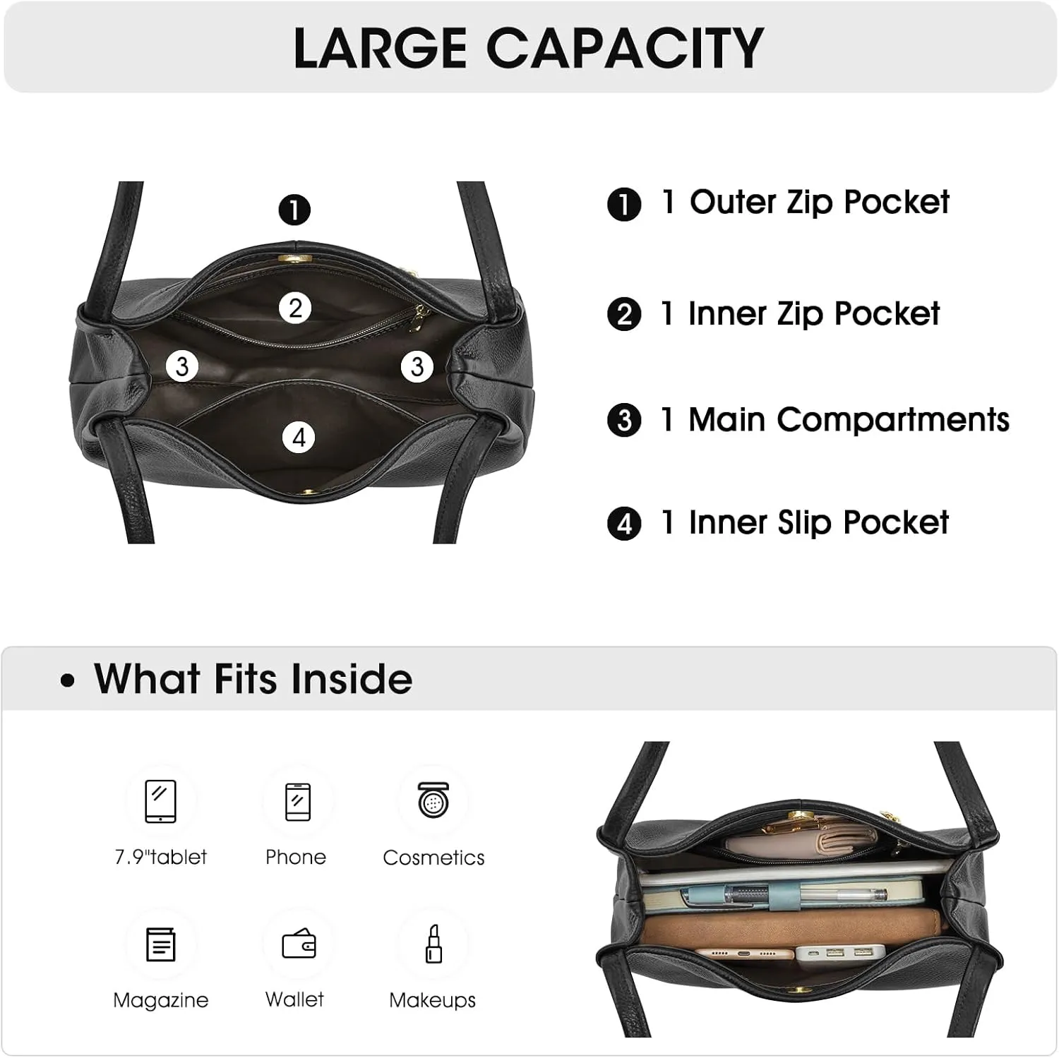 Kattee Leather Purses and Handbags for Women, Soft Genuine Leather Shoulder Hobo Bags with Top Magnetic Snap Closure