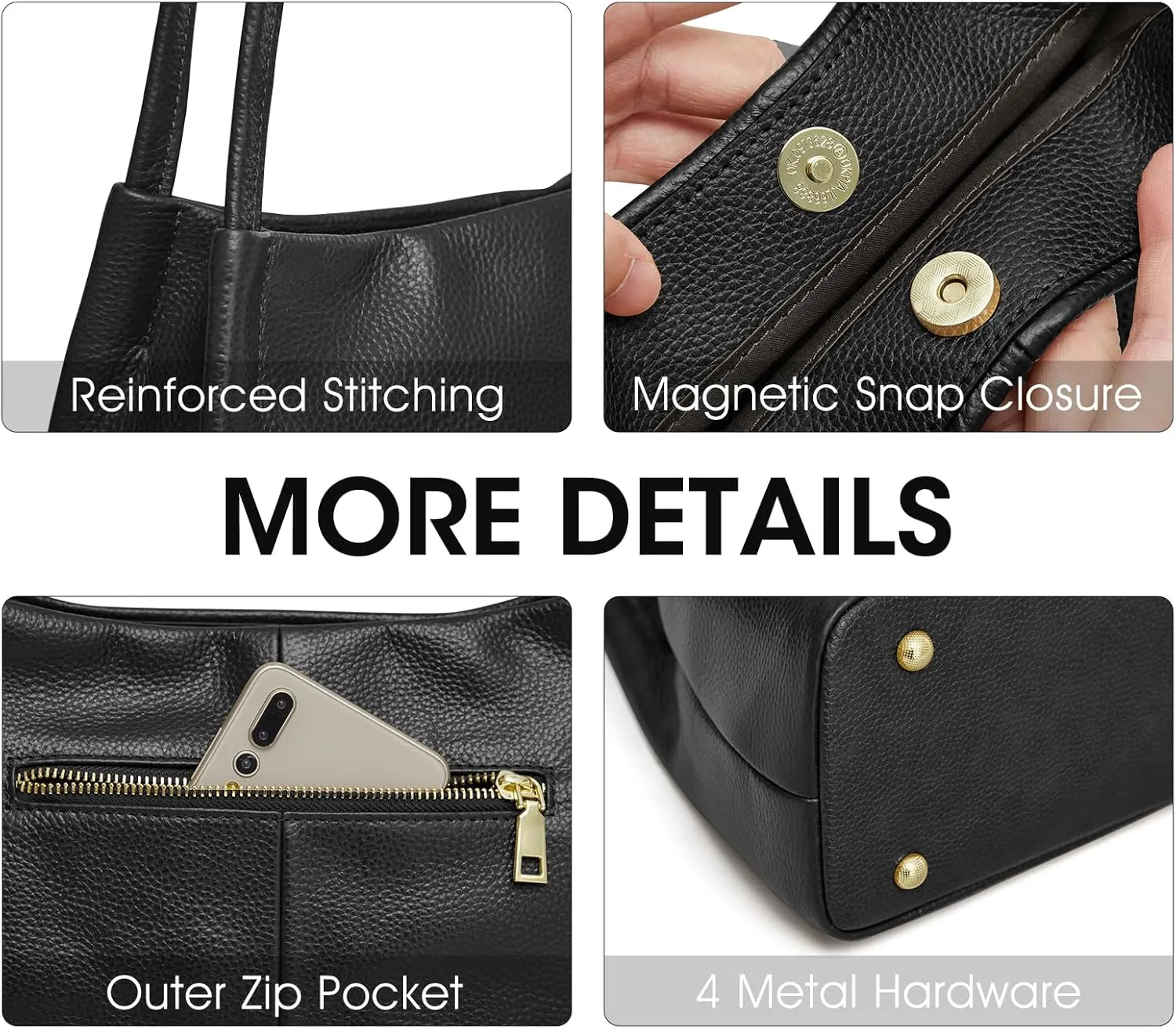 Kattee Leather Purses and Handbags for Women, Soft Genuine Leather Shoulder Hobo Bags with Top Magnetic Snap Closure
