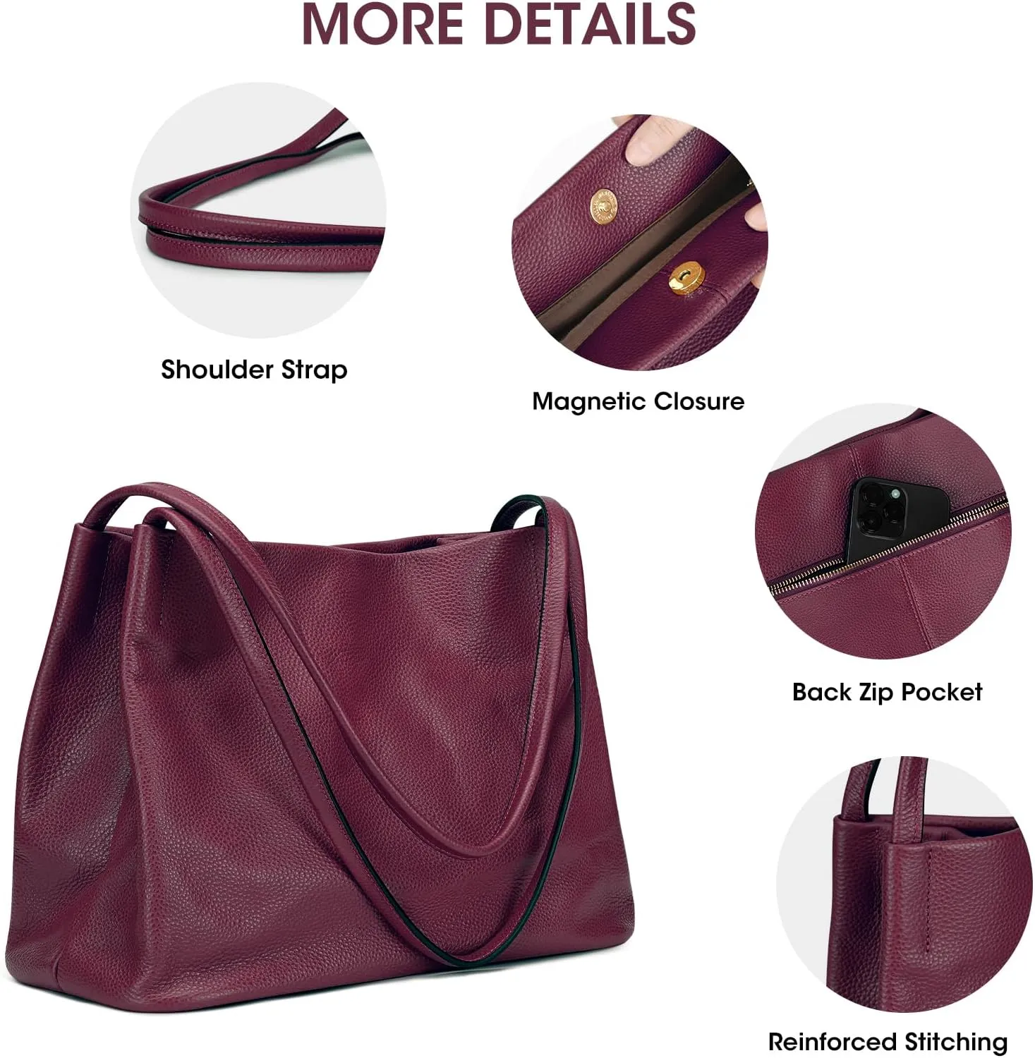 Kattee Leather Tote Bags for Women, Casual Shoulder Hobo Purses and Handbags, Top Magnetic Snap Closure