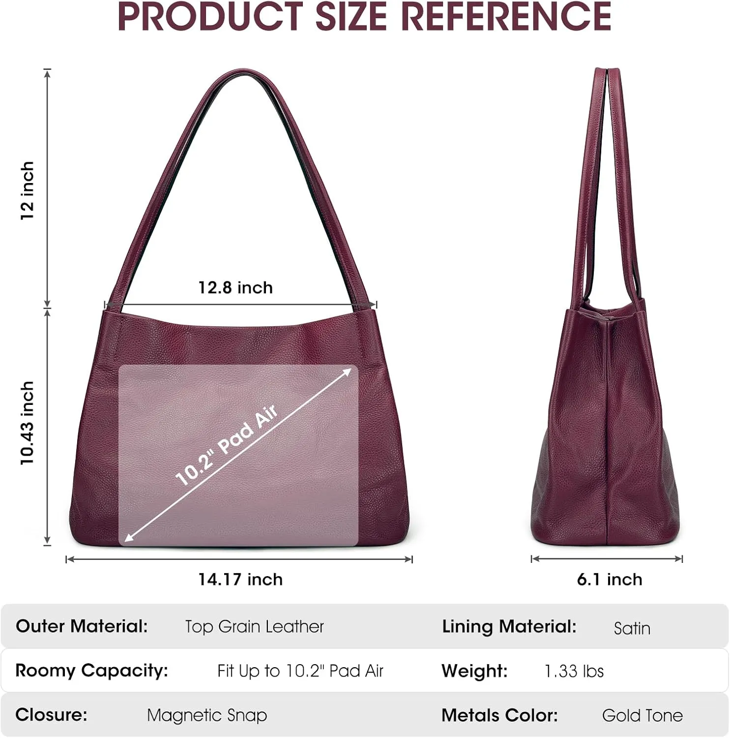 Kattee Leather Tote Bags for Women, Casual Shoulder Hobo Purses and Handbags, Top Magnetic Snap Closure