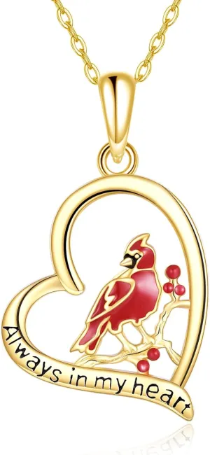 KECHO 14K Gold Red Cardinal Necklace Gifts for Women When Cardinals Appear Angels Are Near Heart Pendant Memorial Jewelry