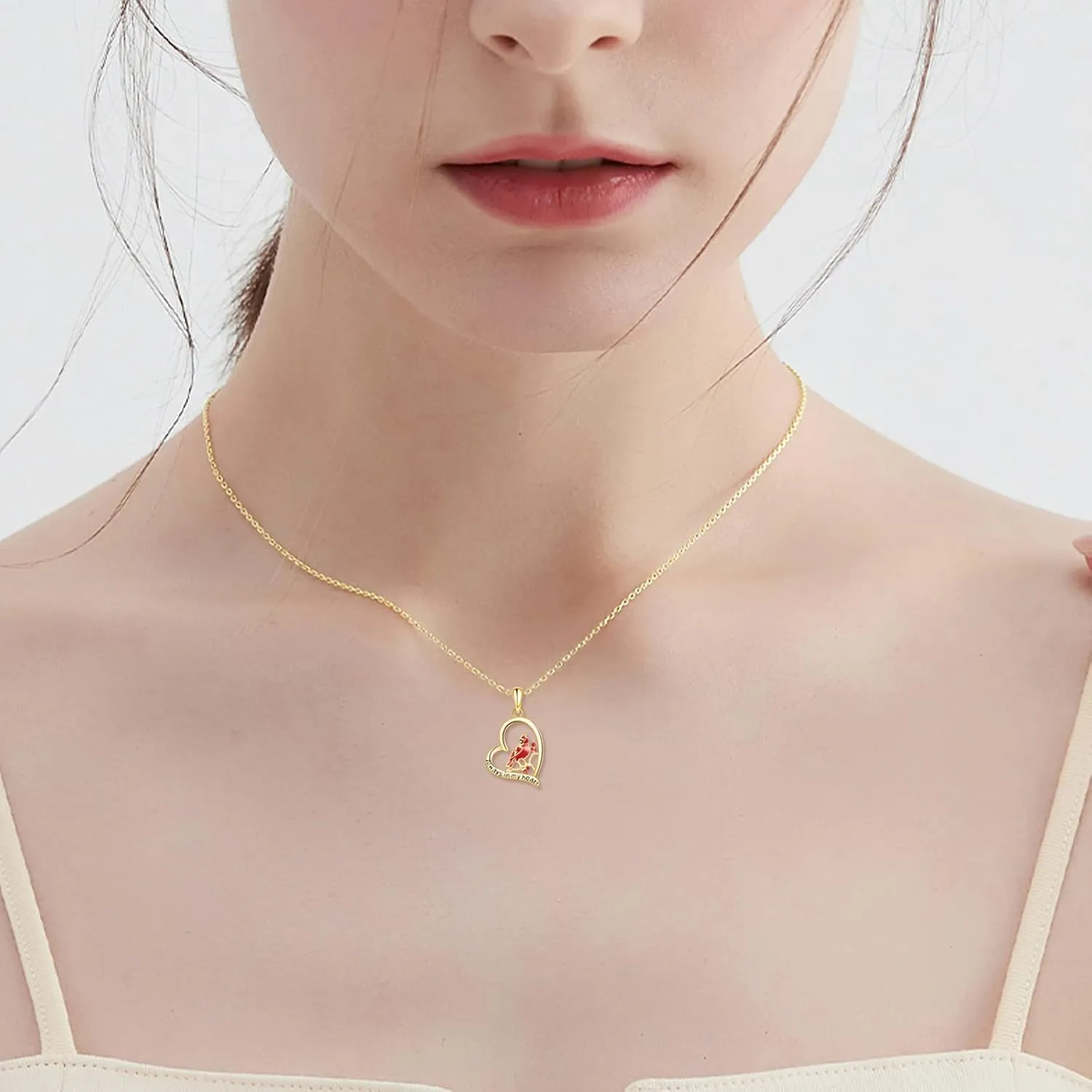 KECHO 14K Gold Red Cardinal Necklace Gifts for Women When Cardinals Appear Angels Are Near Heart Pendant Memorial Jewelry