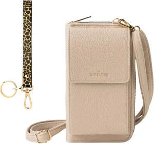 KEDZIE Eclipse Smartphone Crossbody Bag (Cream) & Eclipse Vegan Leather Wristlet Key Chain Holder (Aim High)