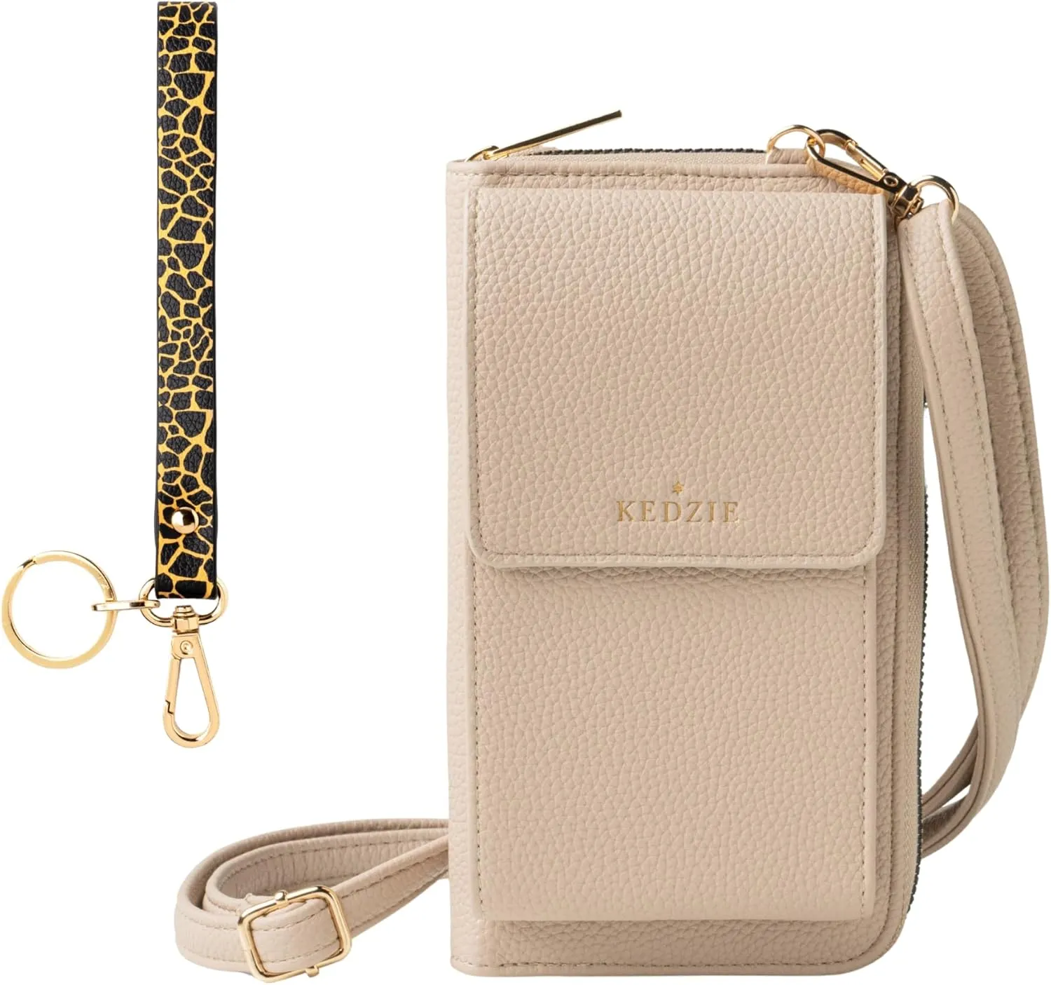 KEDZIE Eclipse Smartphone Crossbody Bag (Cream) & Eclipse Vegan Leather Wristlet Key Chain Holder (Aim High)