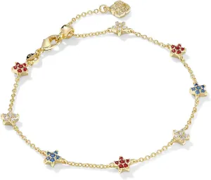 Kendra Scott Womens Sierra Star Crystal Delicate Chain Bracelet Gold Red White Blue Mix One Size