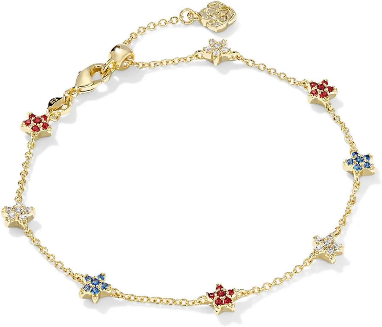 Kendra Scott Womens Sierra Star Crystal Delicate Chain Bracelet Gold Red White Blue Mix One Size