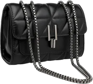 KetaStyle Quilted Crossbody Purse with Chain, Small Black Crossbody Bag for Women, Phone Wallet Purse
