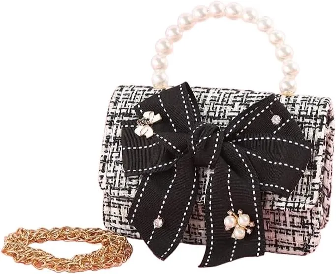 Kids Purse Mini Handbag Toddler Bag PU Leather Handbag Birthday Gift for Girl Party Gift (Black, 5.9" x 7" x 2.75")