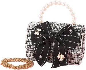 Kids Purse Mini Handbag Toddler Bag PU Leather Handbag Birthday Gift for Girl Party Gift (Black, 5.9" x 7" x 2.75")