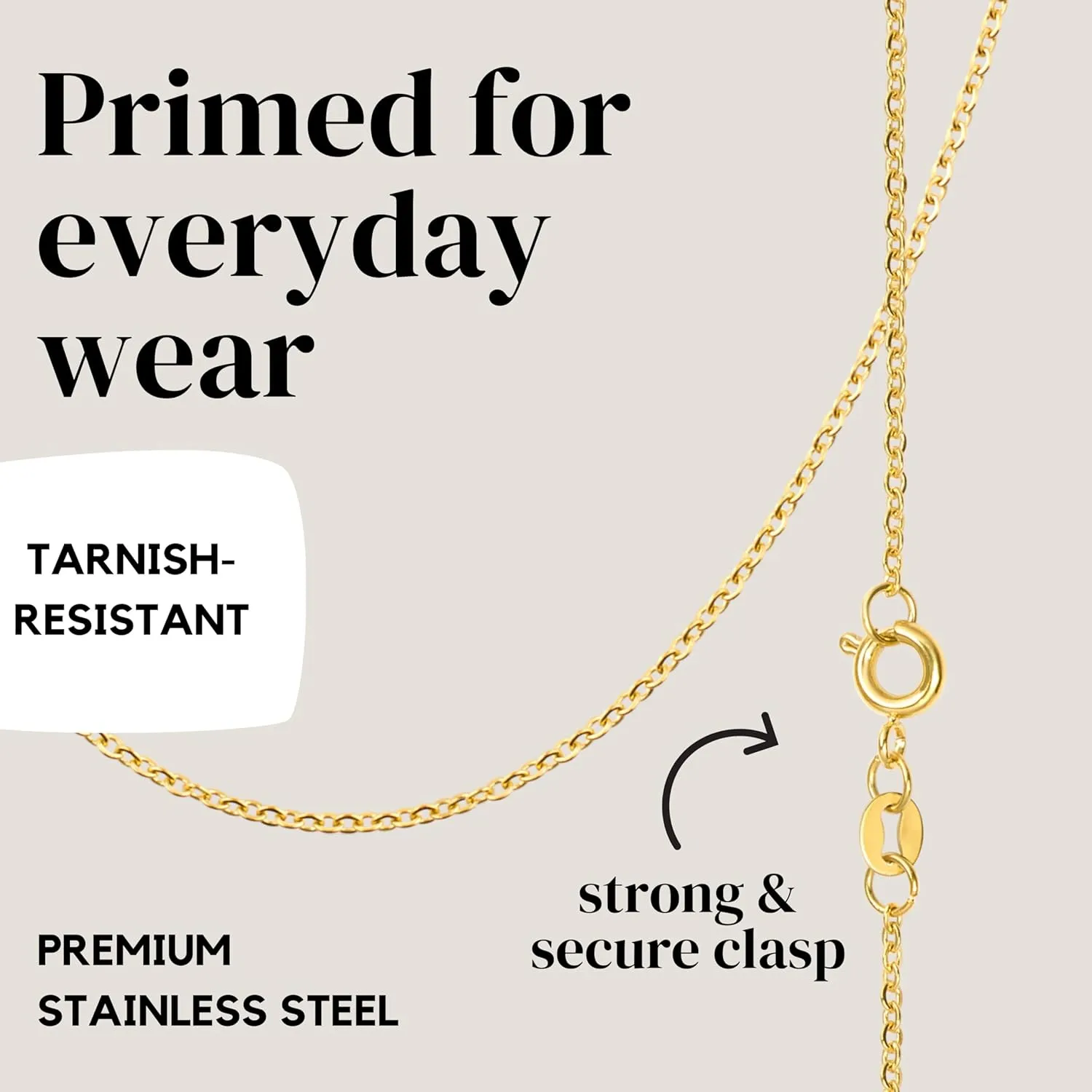 KISPER 24k Gold Cable Link Chain Necklace – Thin, Dainty, Gold Plated Stainless Steel Jewelry for Women & Men with Spring Ring Clasp