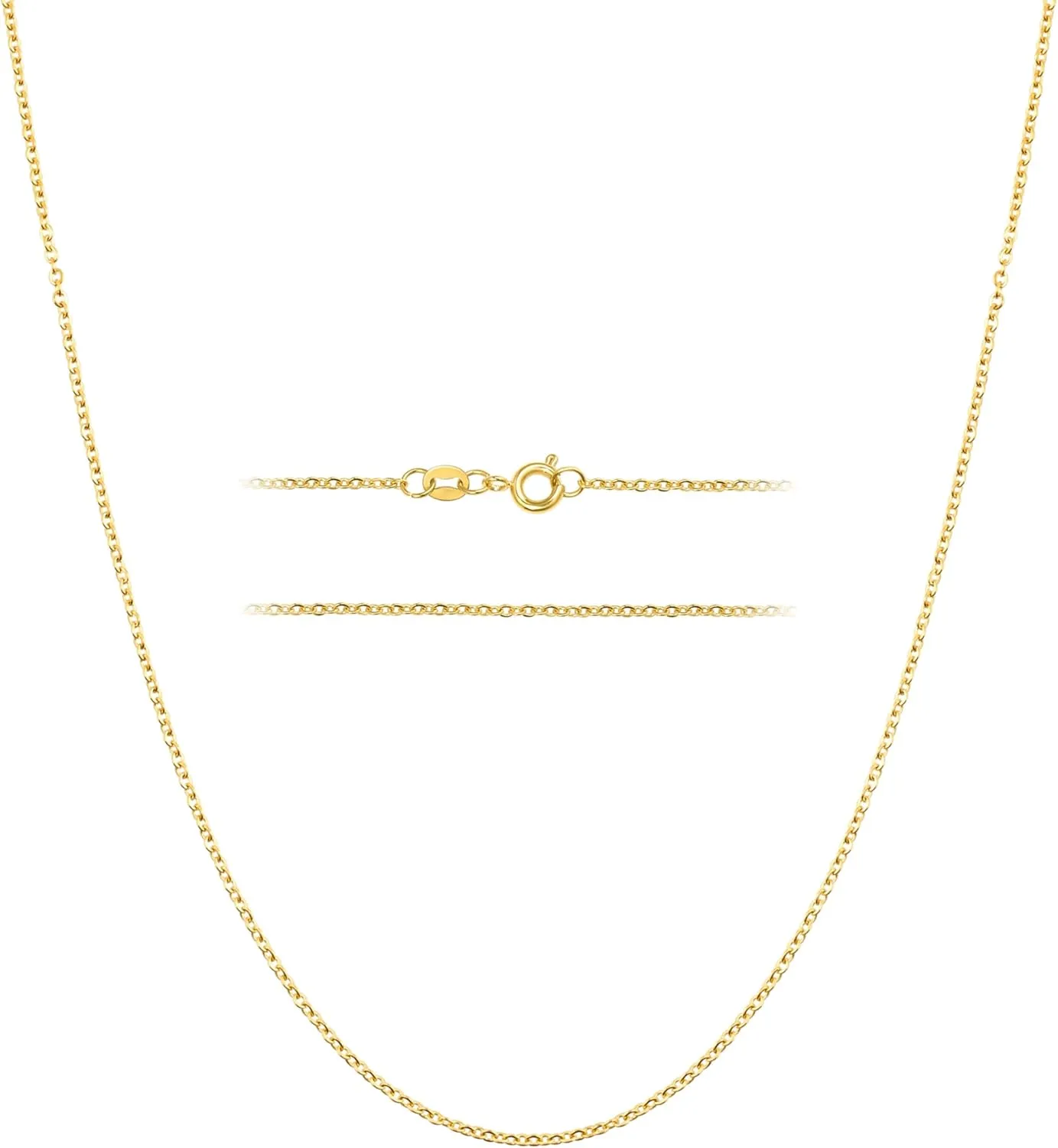 KISPER 24k Gold Cable Link Chain Necklace – Thin, Dainty, Gold Plated Stainless Steel Jewelry for Women & Men with Spring Ring Clasp