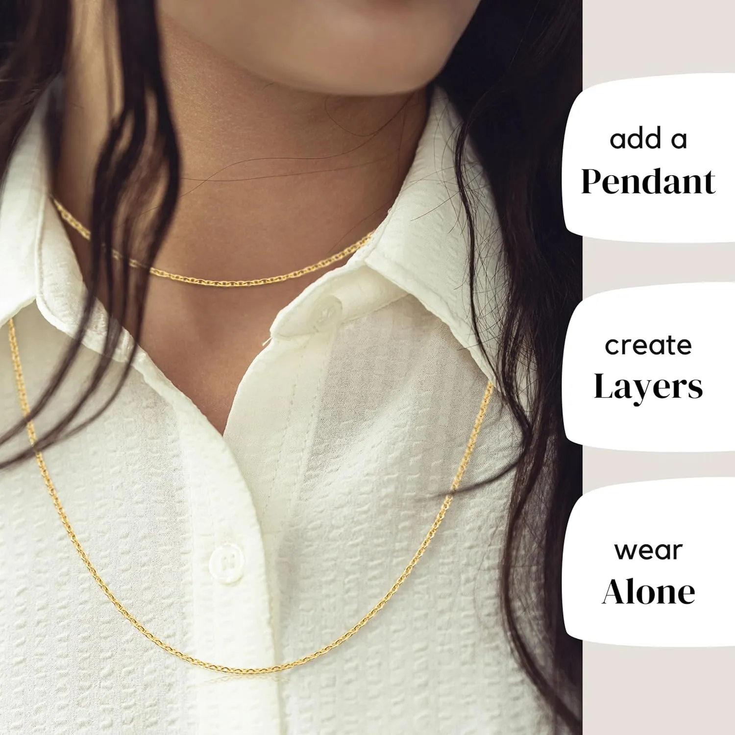 KISPER 24k Gold Cable Link Chain Necklace – Thin, Dainty, Gold Plated Stainless Steel Jewelry for Women & Men with Spring Ring Clasp