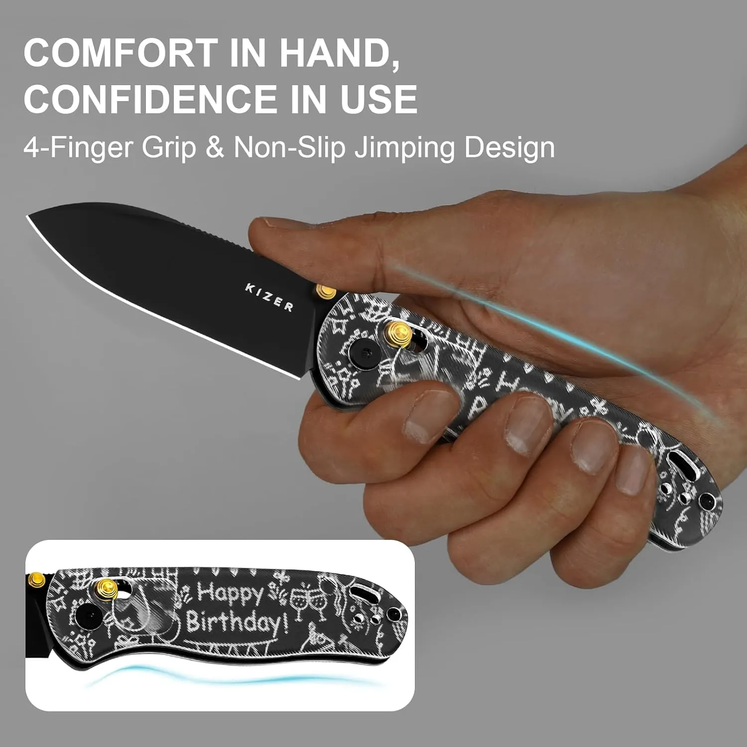 Kizer Drop Bear EDC Pocket Knife, 2.97” Nitro-V Blade Acrylic Handle Folding Knife, Birthday Gift for Father Mother Friends, Clutch Lock EDC Knives for Men Women V3619A13