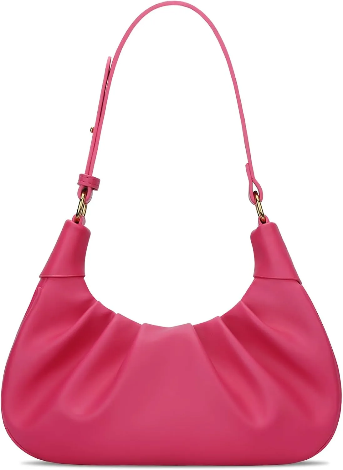 KKXIU Shoulder Bag Crescent Handbag Ruched Purse Underarm Bag Mini Hobo for Women,Detachable Gold Chain Crossbody Bag