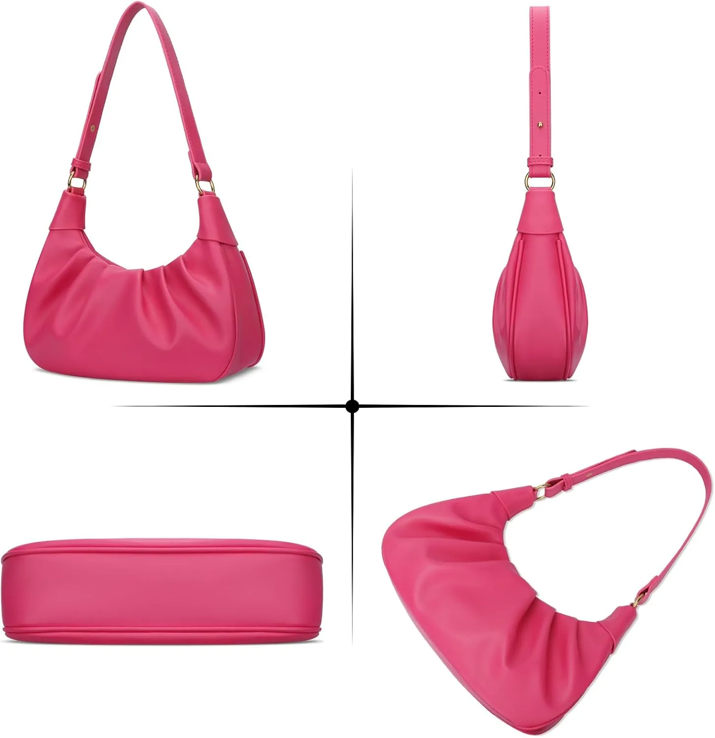 KKXIU Shoulder Bag Crescent Handbag Ruched Purse Underarm Bag Mini Hobo for Women,Detachable Gold Chain Crossbody Bag