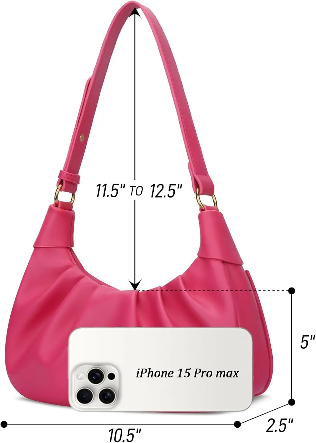 KKXIU Shoulder Bag Crescent Handbag Ruched Purse Underarm Bag Mini Hobo for Women,Detachable Gold Chain Crossbody Bag