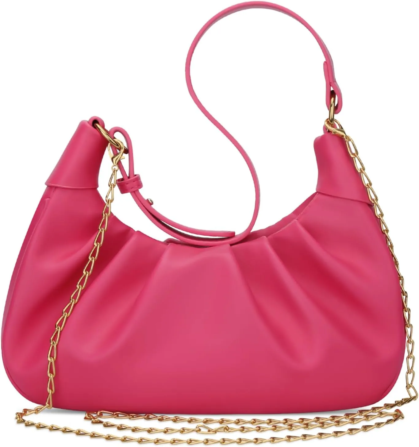 KKXIU Shoulder Bag Crescent Handbag Ruched Purse Underarm Bag Mini Hobo for Women,Detachable Gold Chain Crossbody Bag
