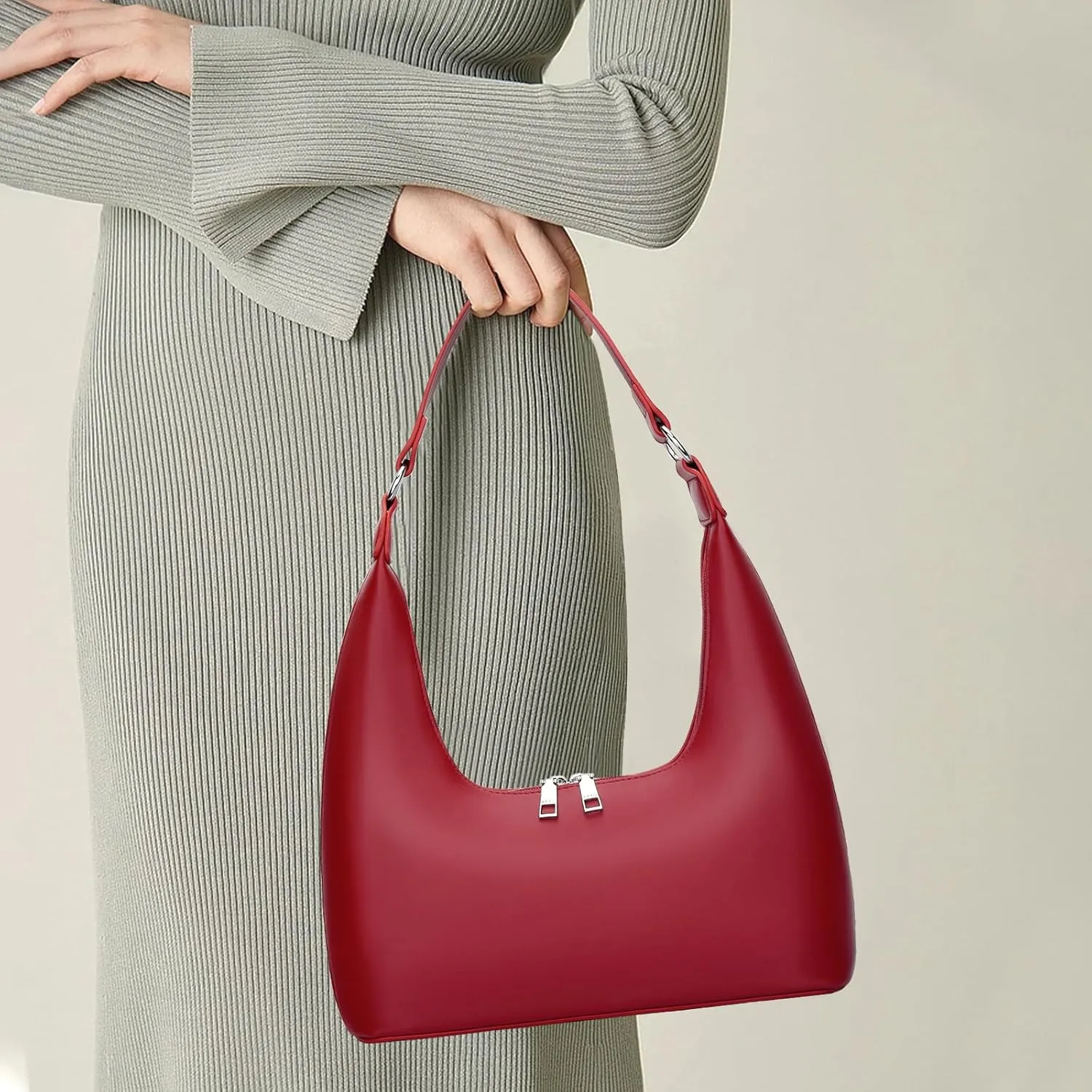 KKXIU Shoulder Bags for Women, Underarm Hobo Handbag Clutch Crossbody Purse with Removable Strap and Zipper Closure